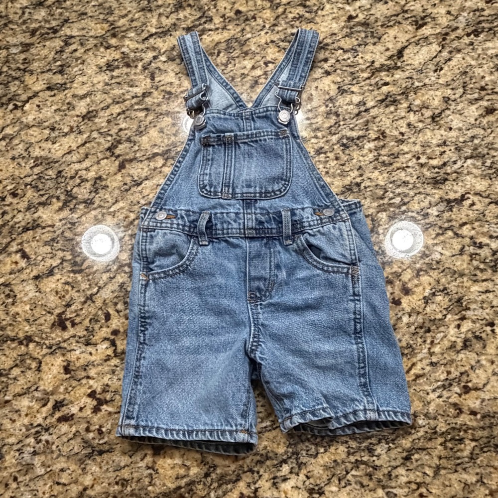 Old Navy Kids Blue Denim Shortalls Overalls Medium Wash 3T ws